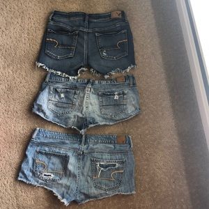 Three pairs of denim shorts